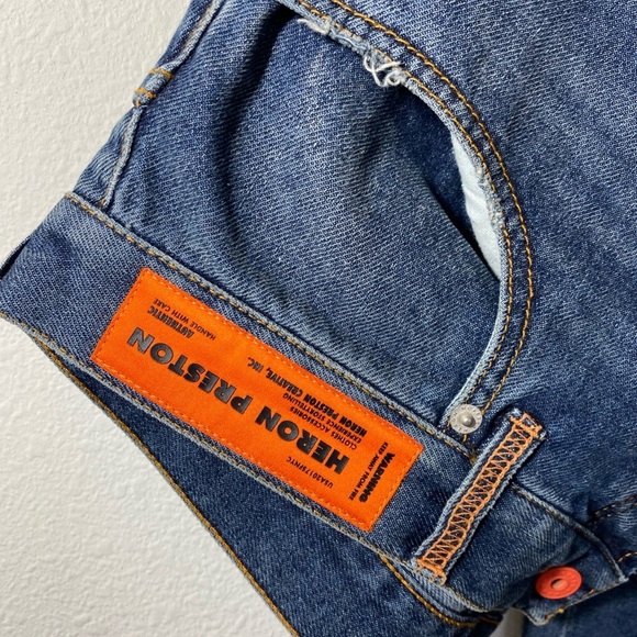 Heron Preston Jeans Mens Relaxed Fit High Rise Logo Denim Straight Leg - Picture 8 of 8